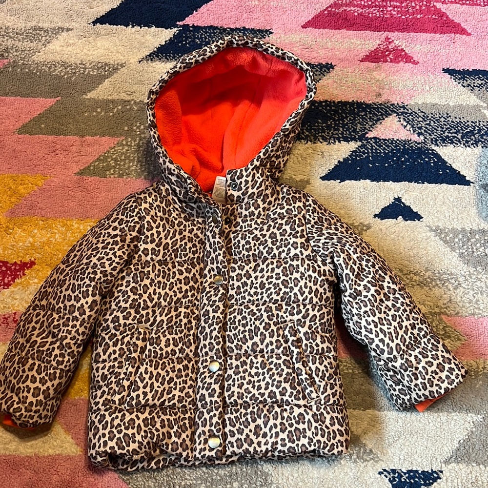 Fleeced lined hooded leopard print coat